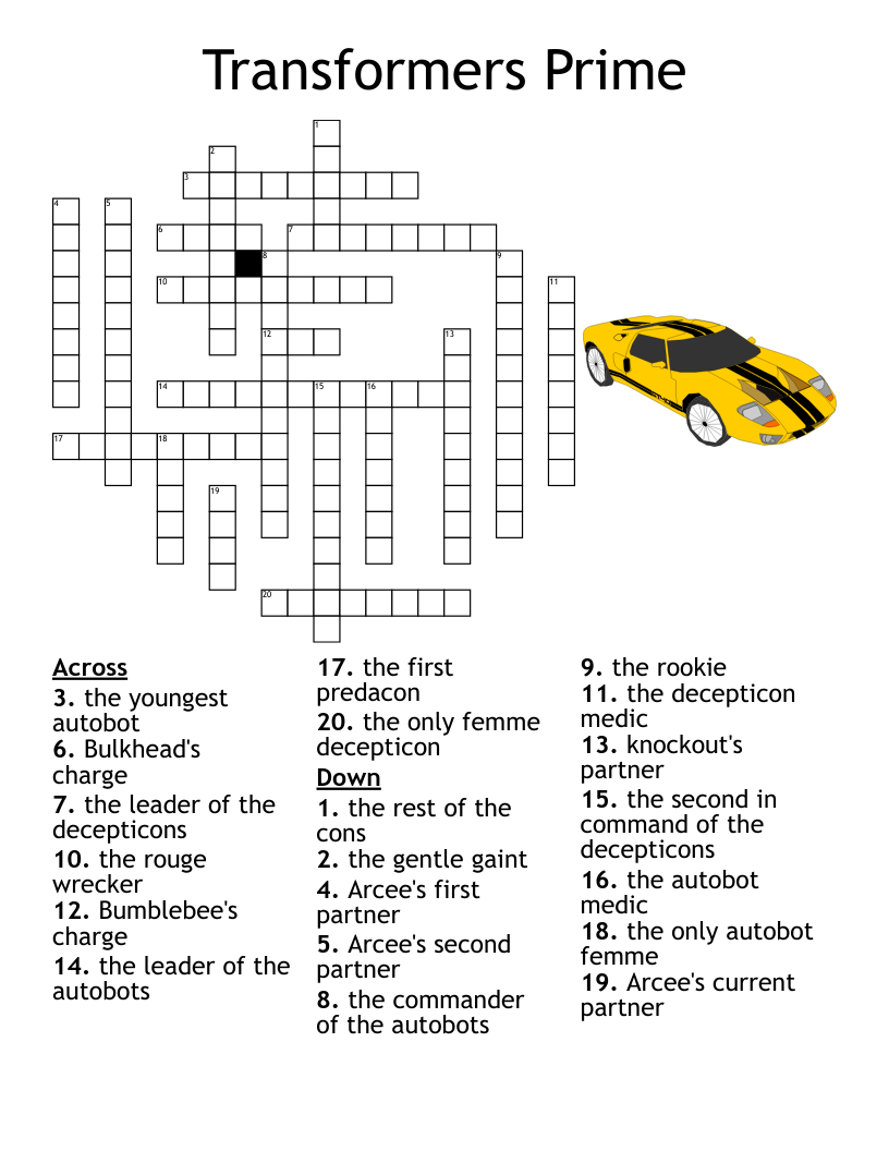 Transformers Prime Crossword
