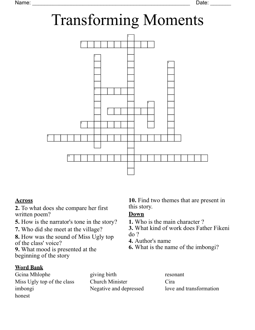 Transforming Moments  Crossword