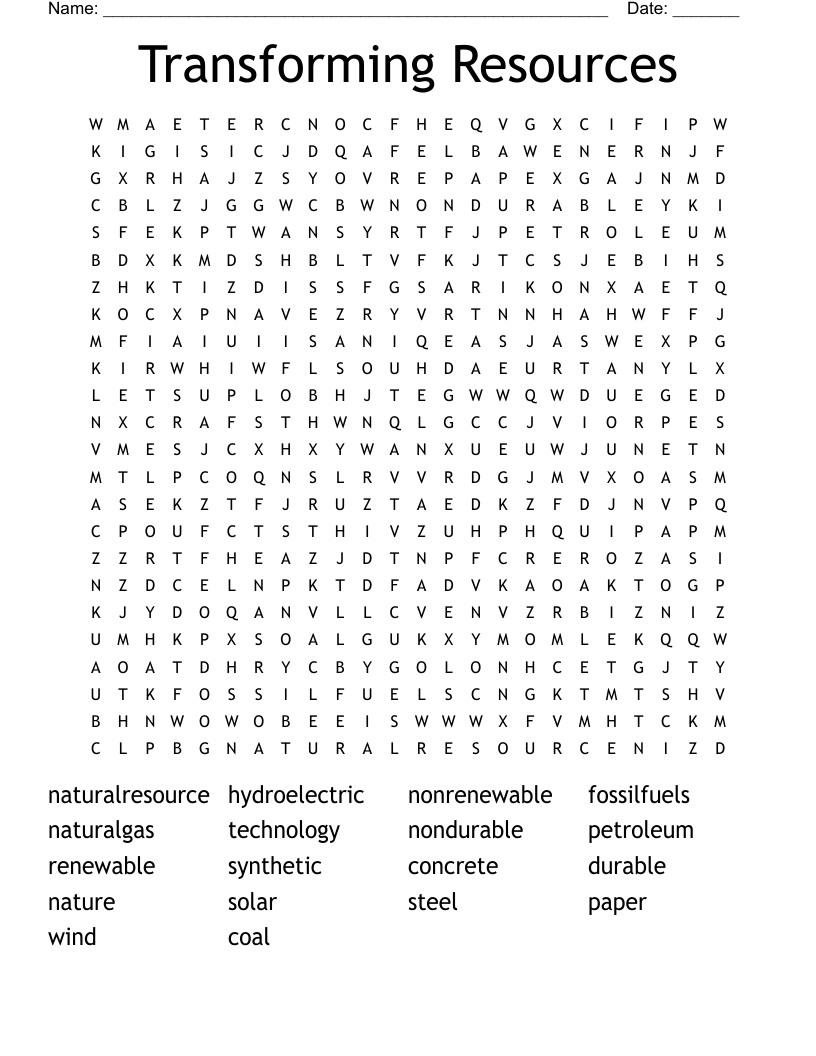 Transforming Resources Word Search
