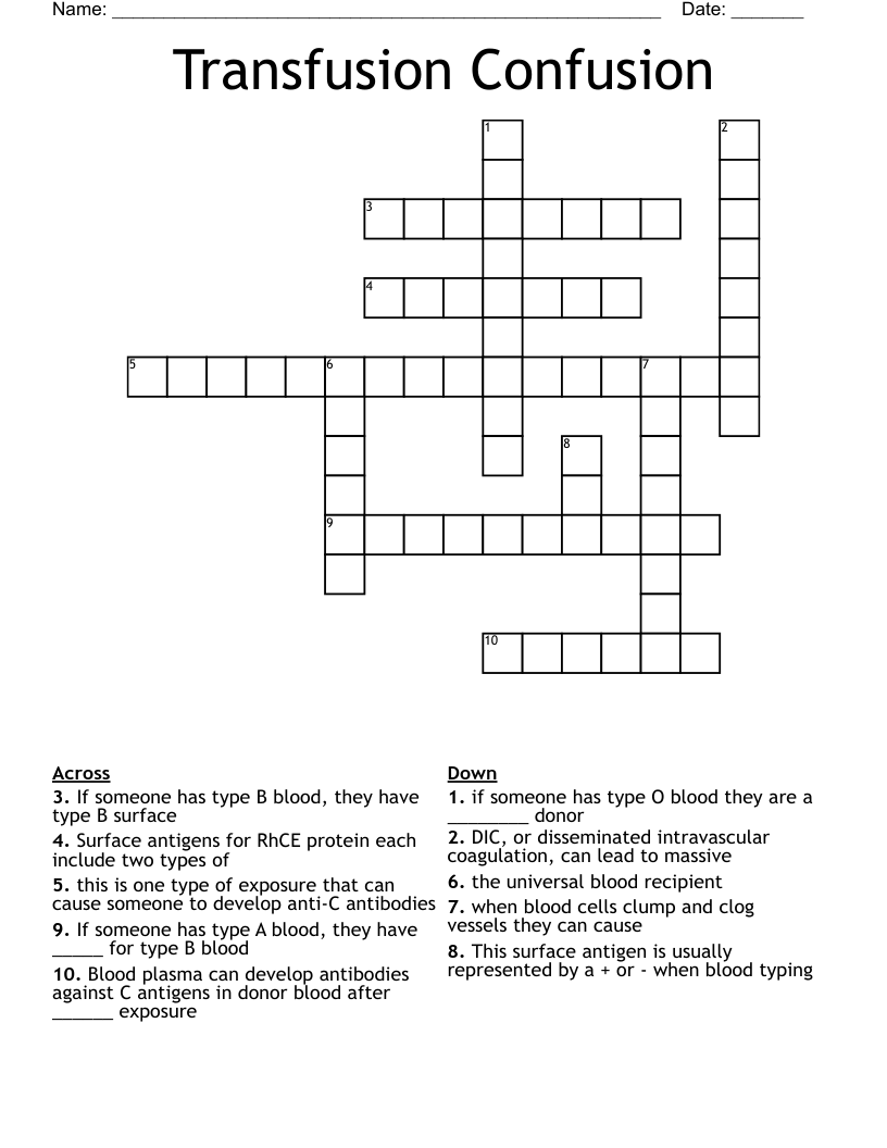 Transfusion Confusion  Crossword