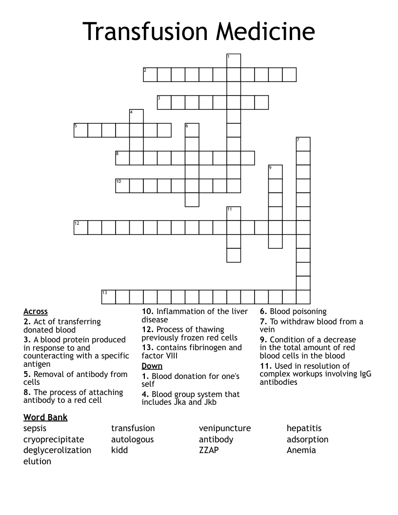 Transfusion Medicine Crossword