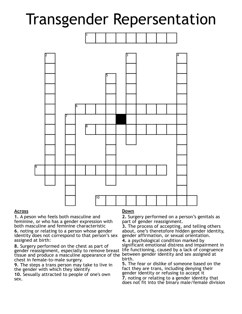 Transgender Repersentation Crossword