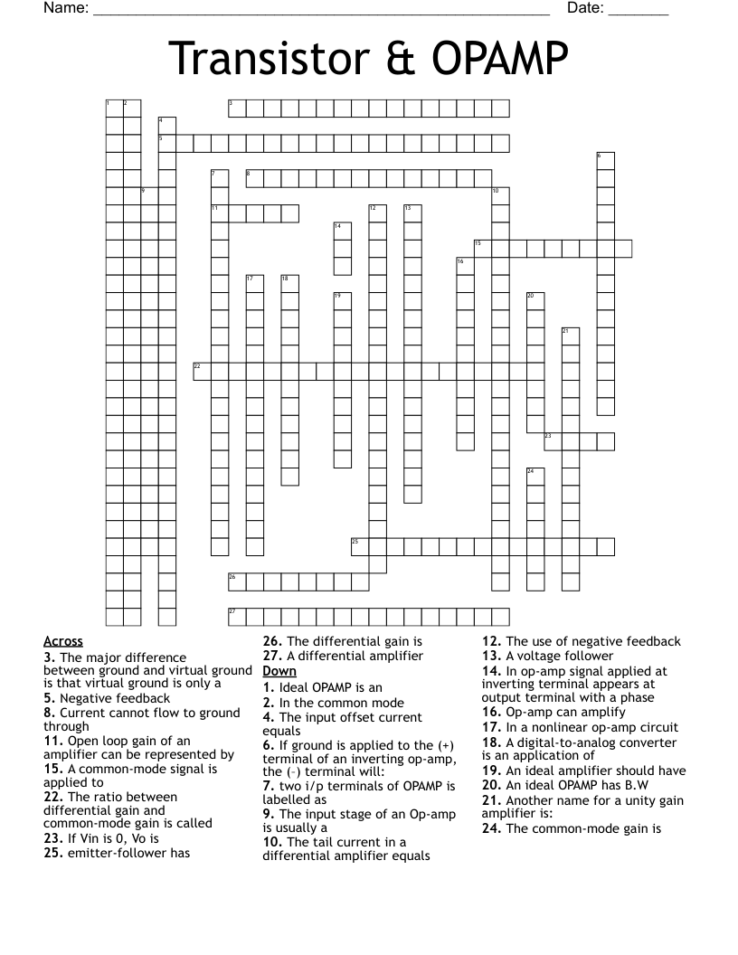 Transistor & OPAMP Crossword