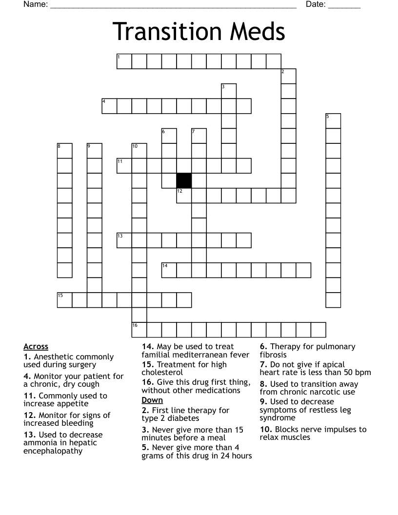 Transition Meds Crossword