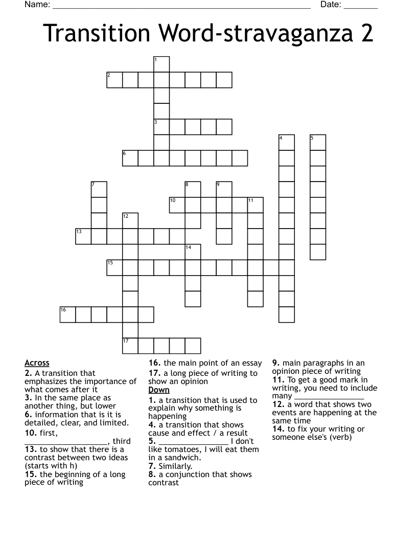 Transition Word-stravaganza 2 Crossword