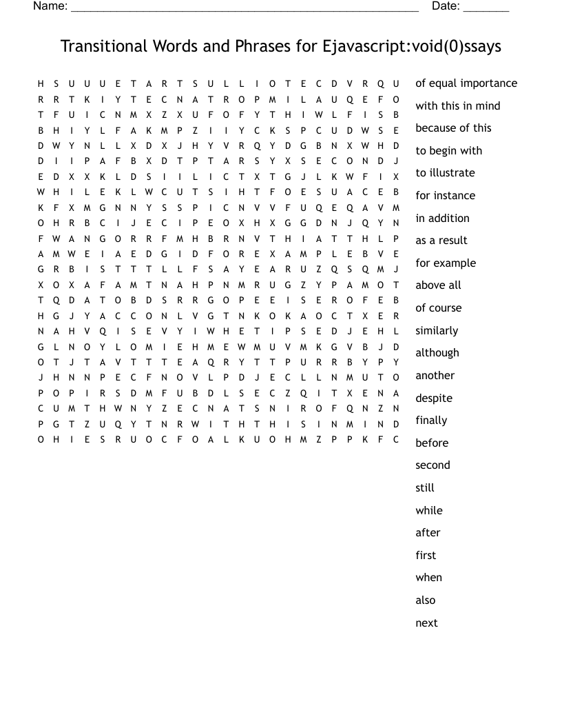 Transitional Words and Phrases  for Ejavascript:void(0)ssays Word Search