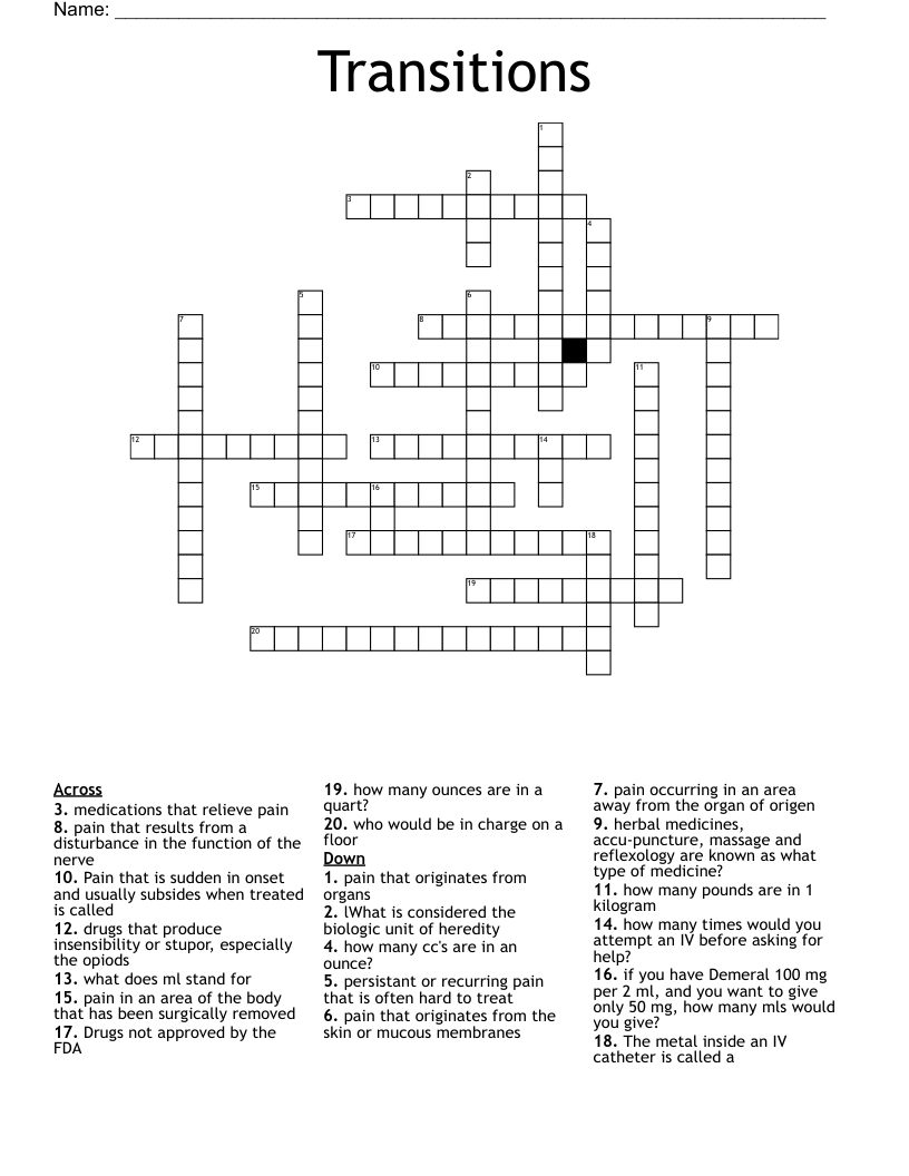 Transitions Crossword