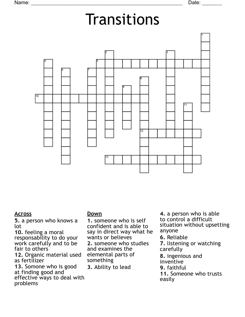 Transitions Crossword
