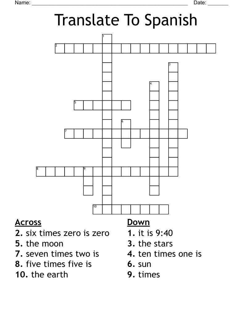 Translate To Spanish Crossword