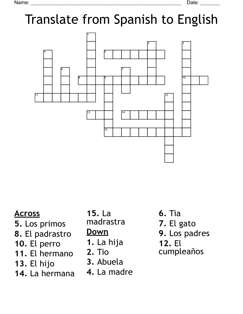 Translate from Spanish to English Crossword