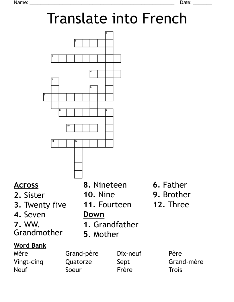 Translate into French Crossword