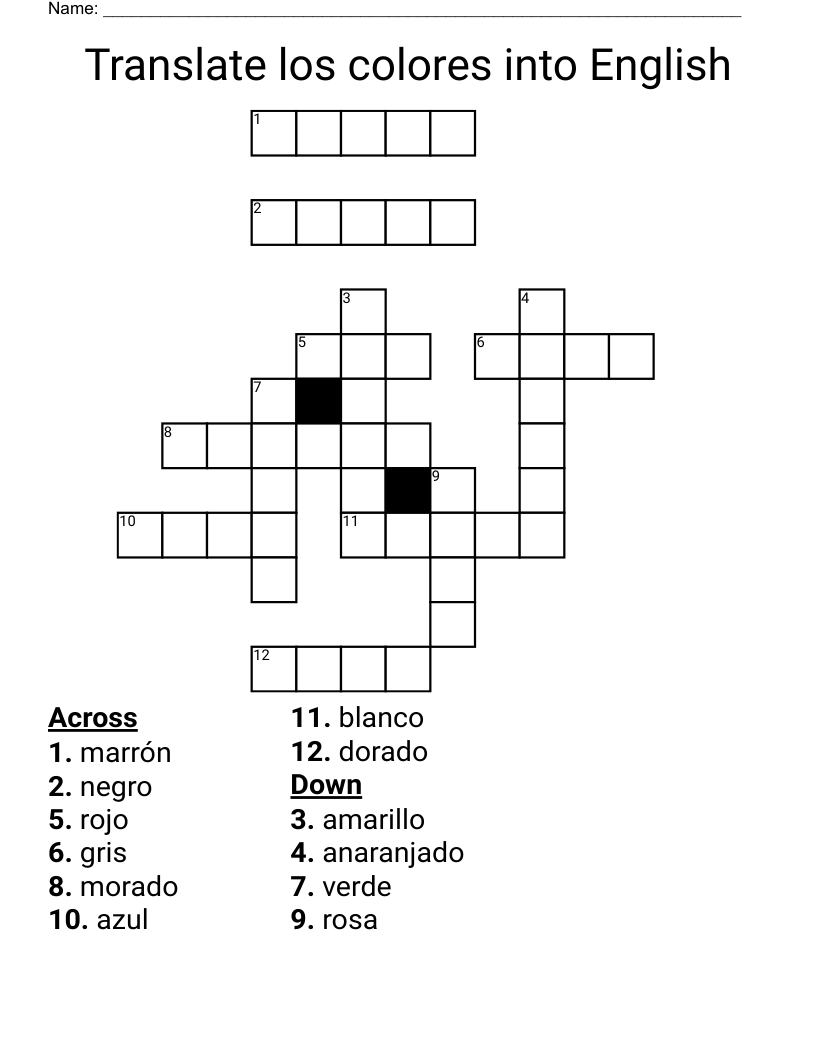 Translate los colores into English Crossword