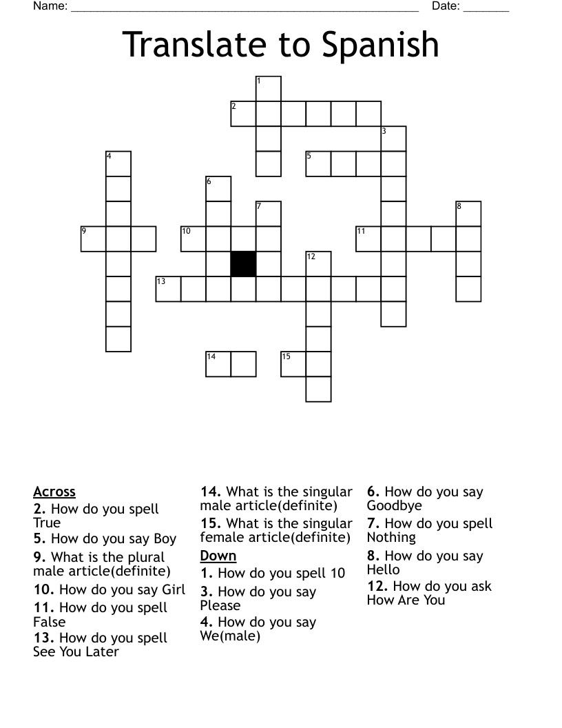 Translate to Spanish Crossword