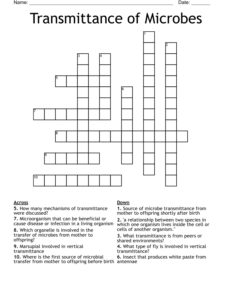 Transmittance of Microbes Crossword