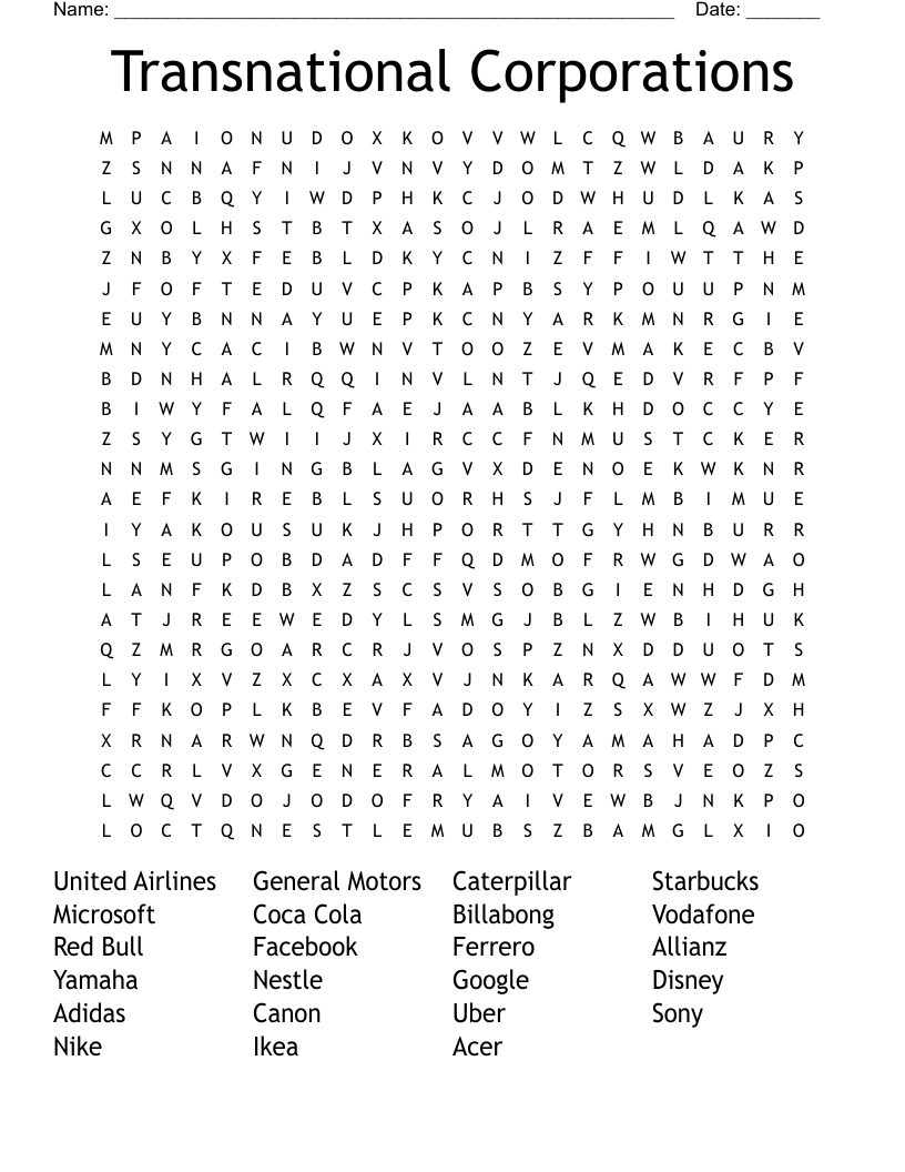 Transnational Corporations Word Search