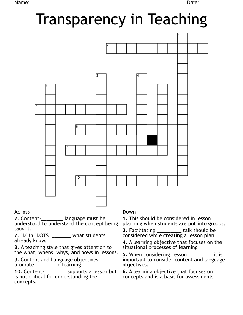 Transparency in Teaching Crossword