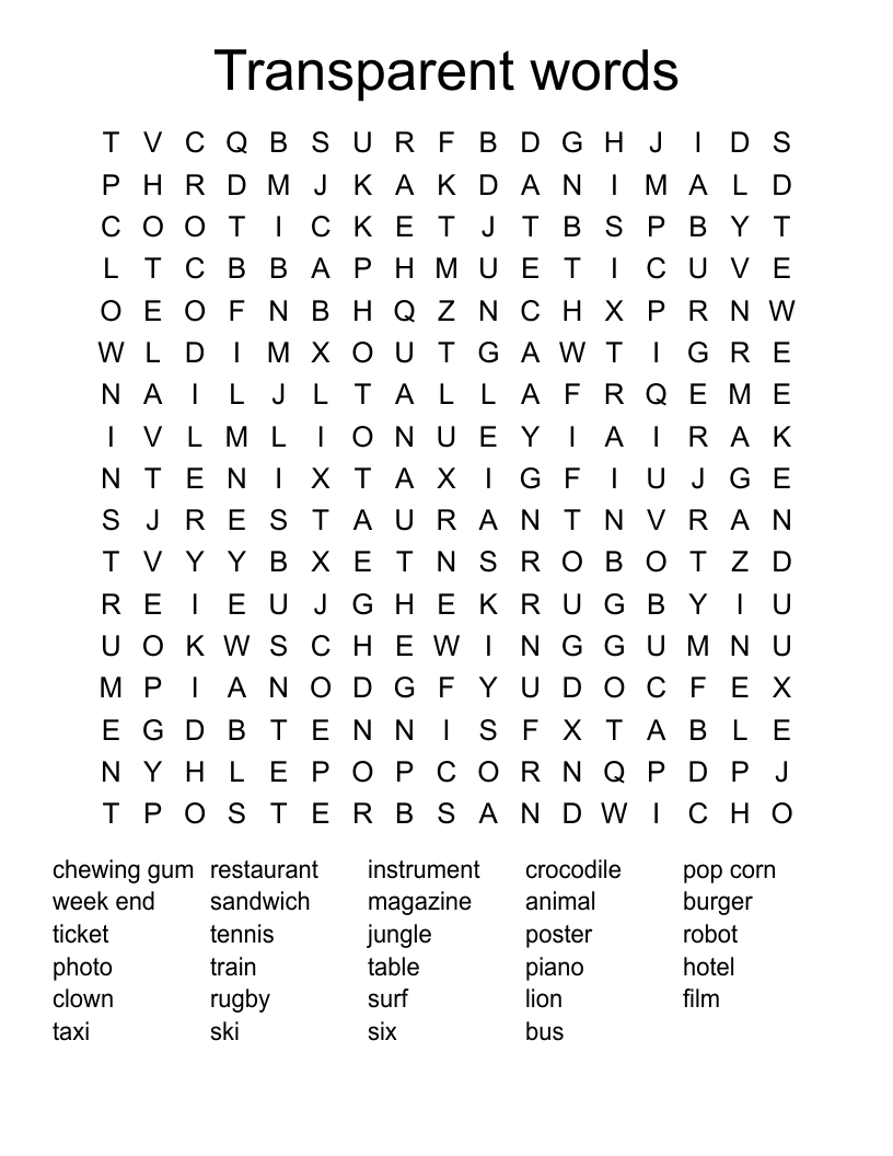 Transparent words Word Search