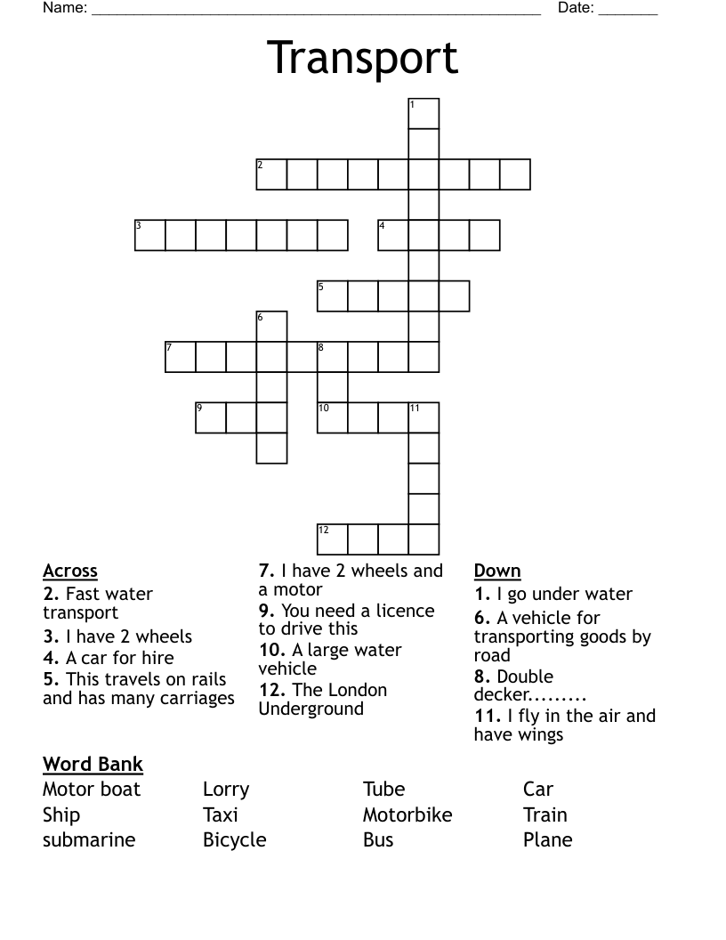 Transport Crossword