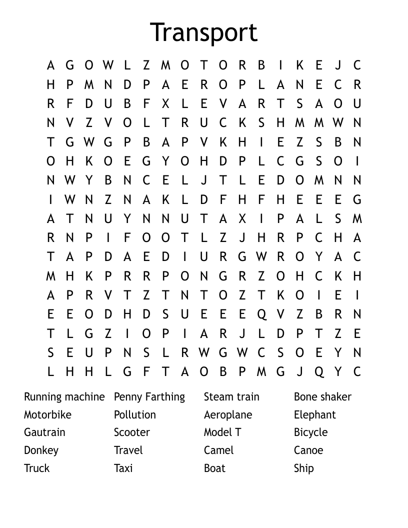Transport Word Search