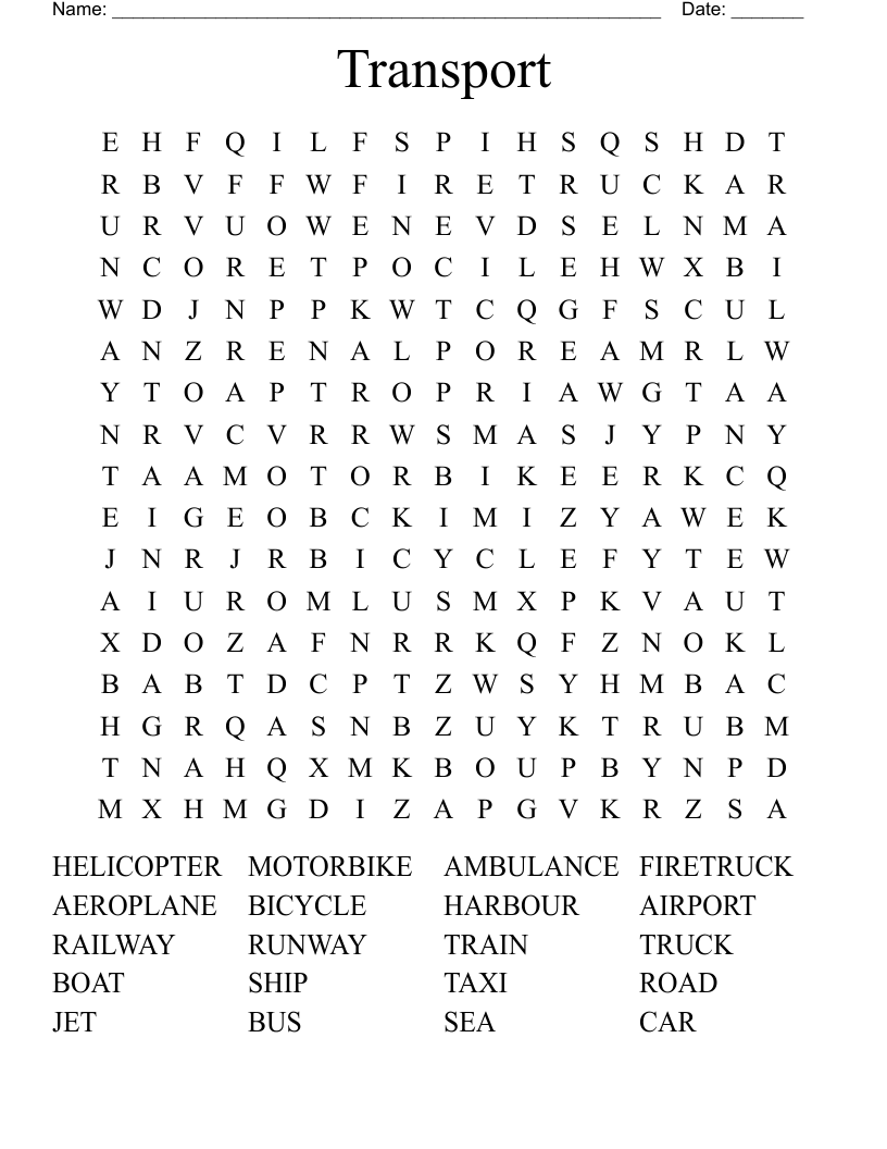 Transport Word Search