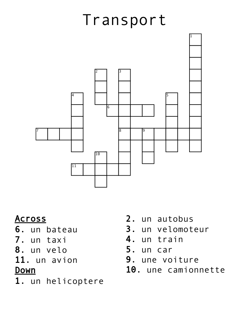 Transport Crossword
