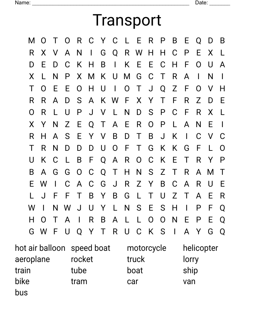 Transport Word Search