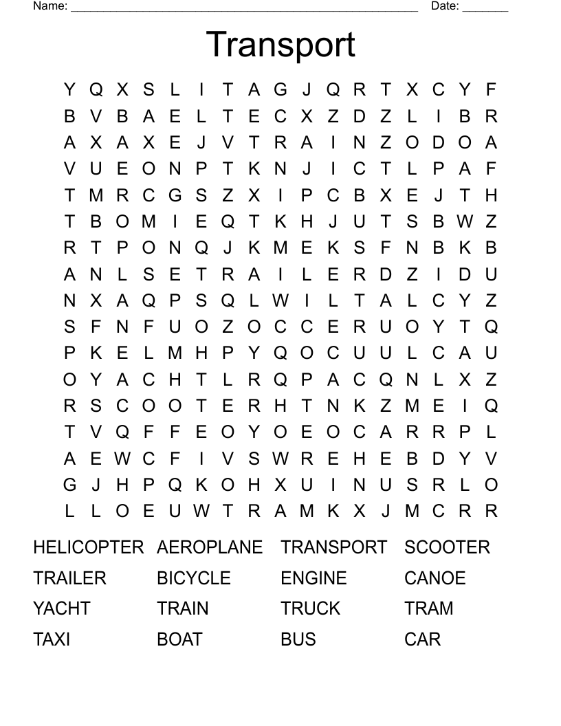 Transport Word Search