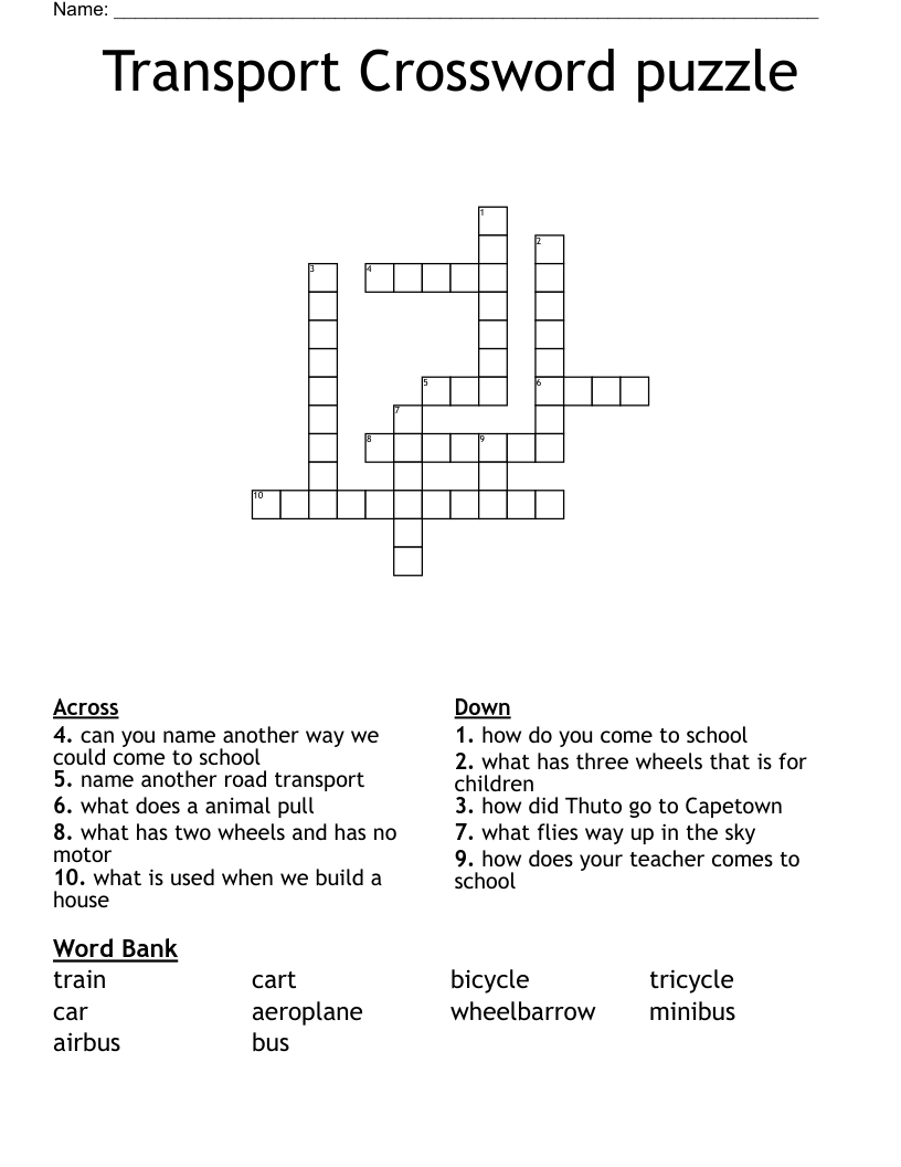 Transport Crossword puzzle 