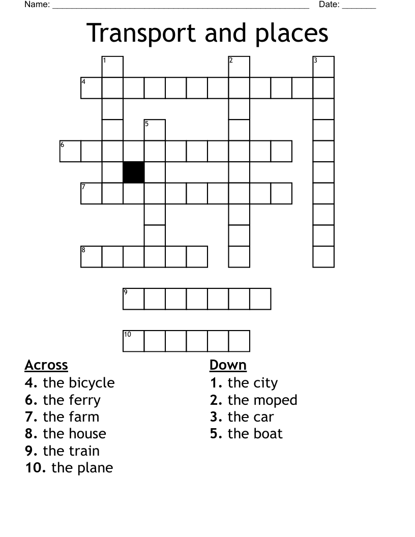 Transport and places Crossword