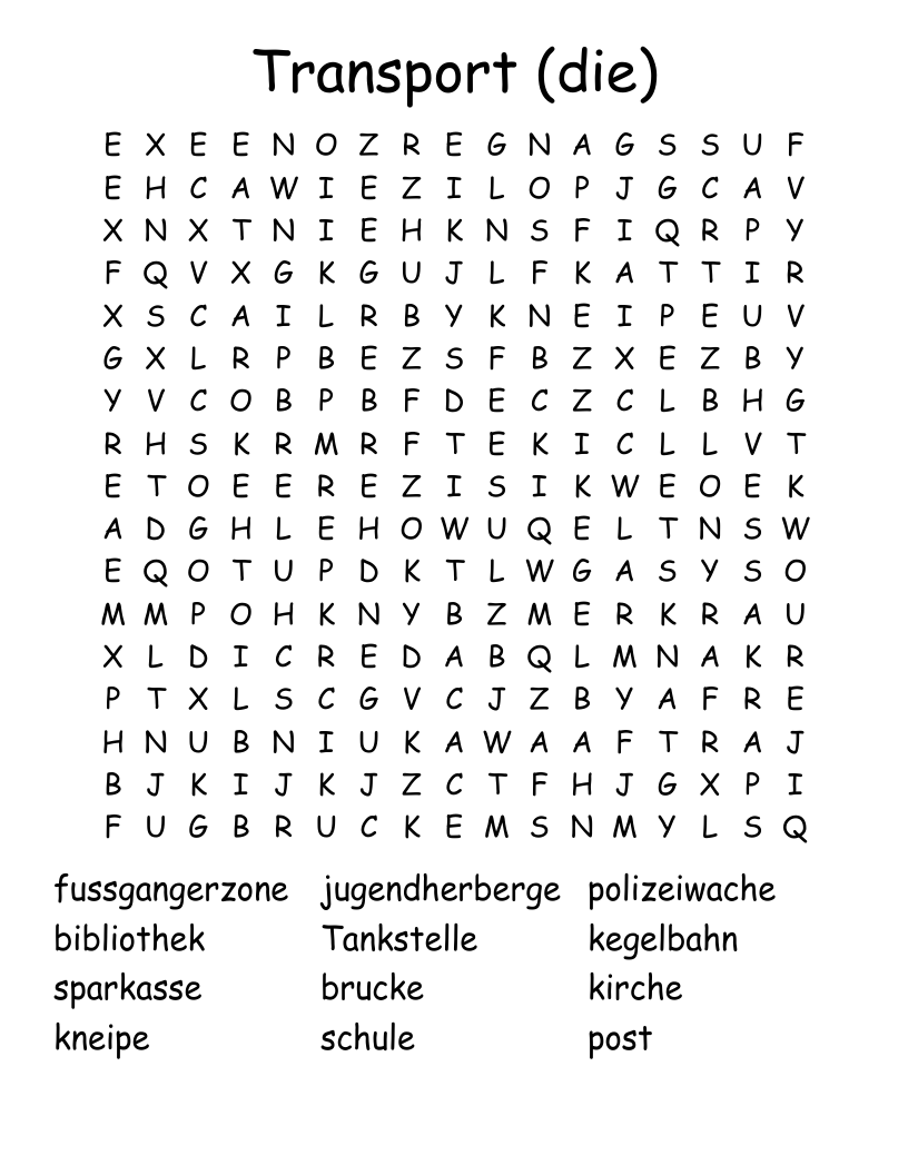Transport (die) Word Search