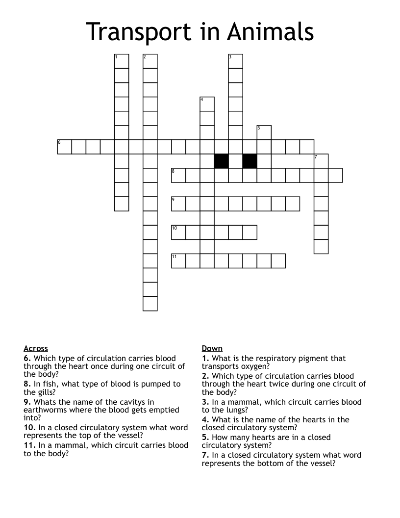Transport in Animals Crossword