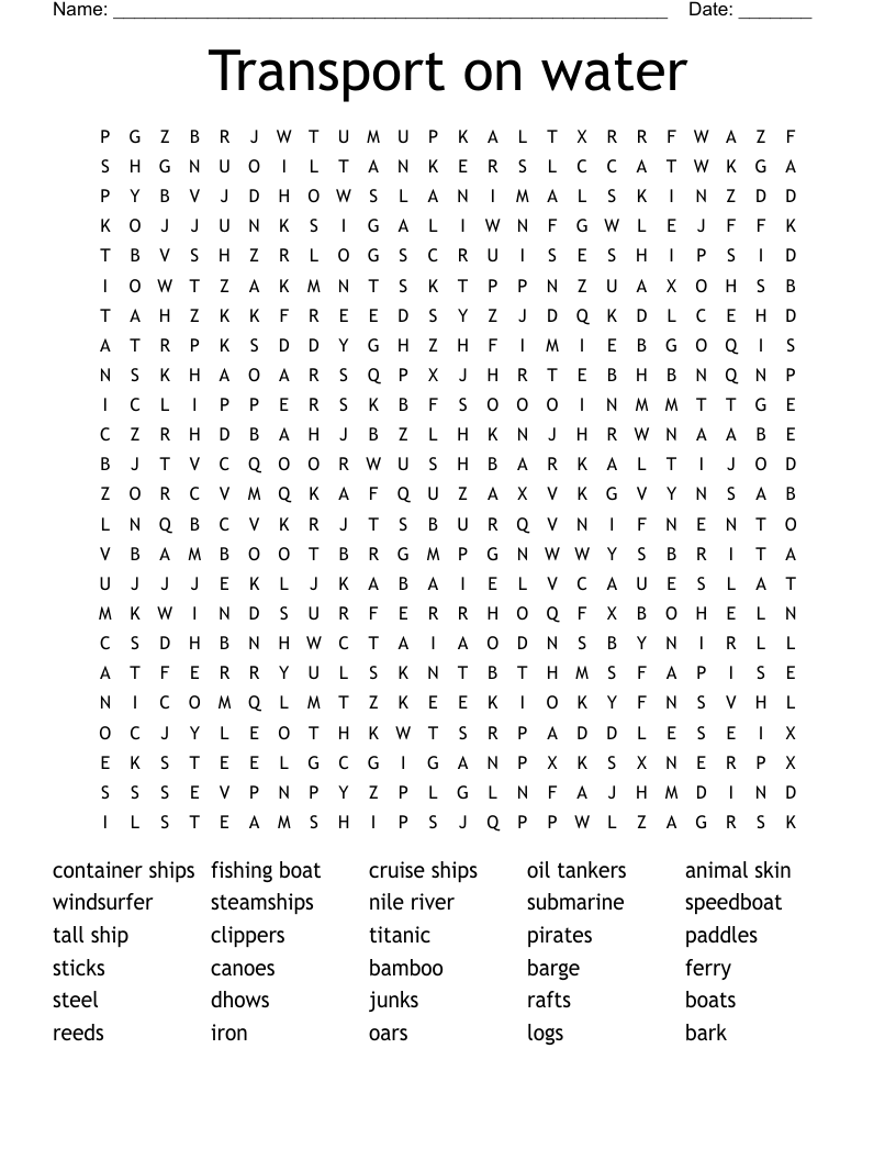 Transport on water Word Search