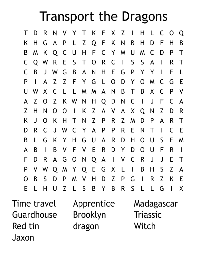 Transport the Dragons Word Search