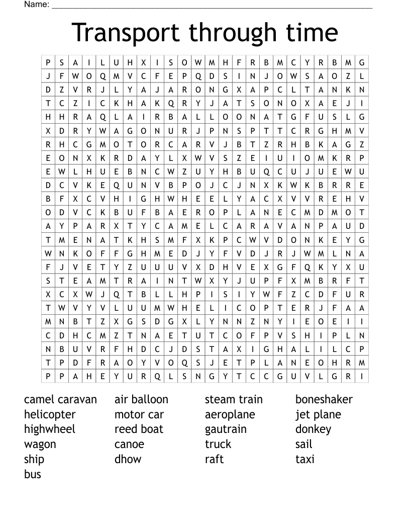 Transport through time Word Search