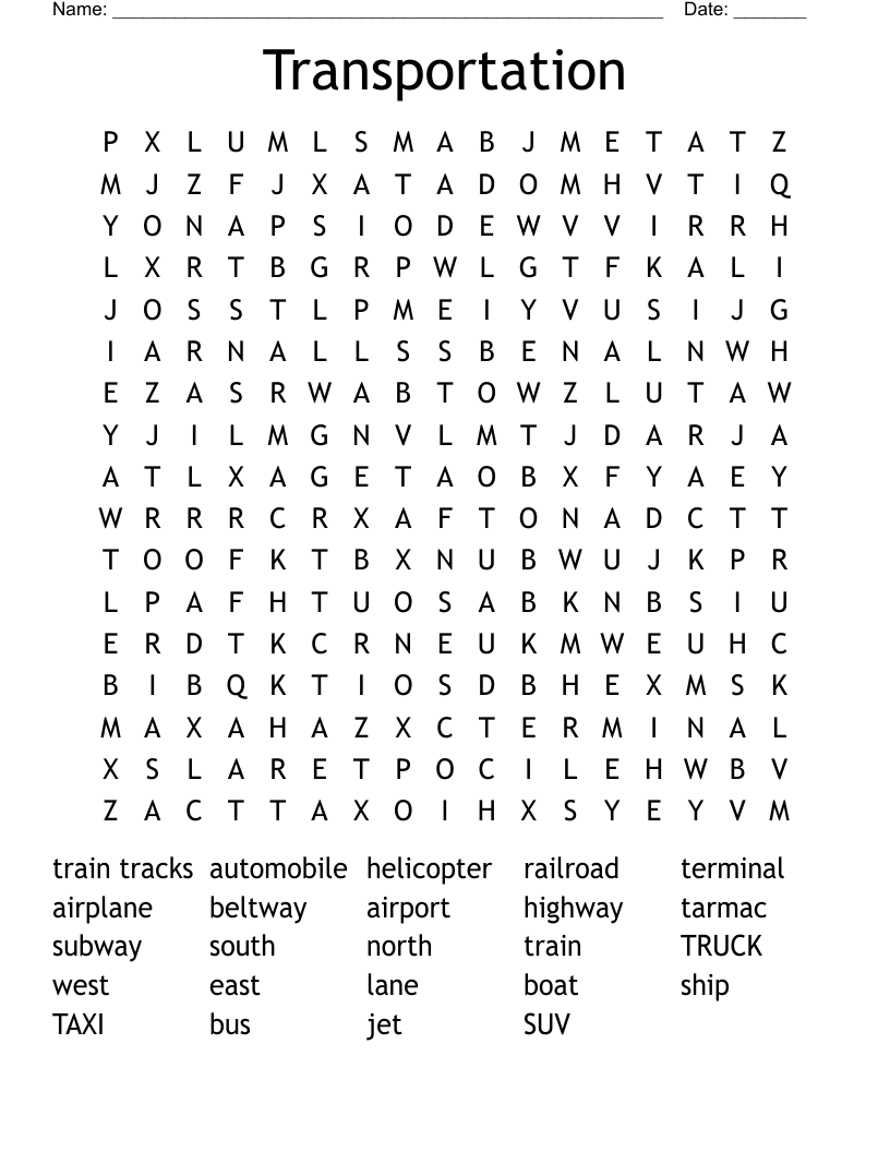 Transportation Word Search