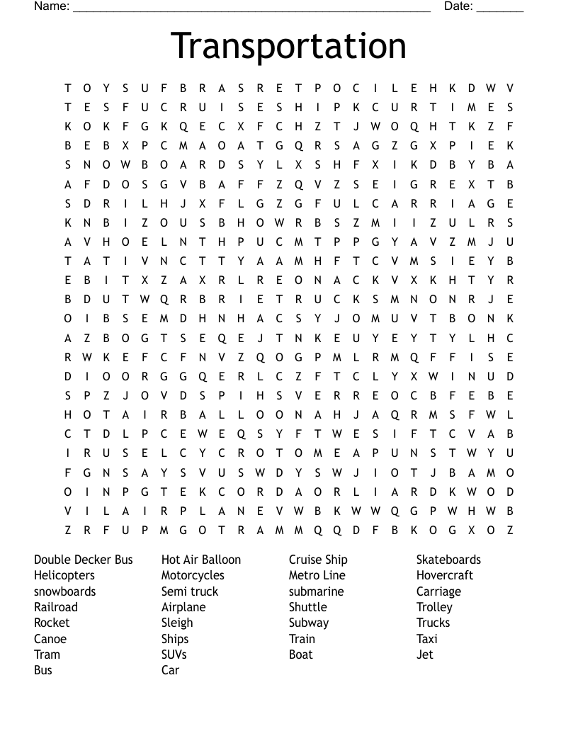 Transportation Word Search