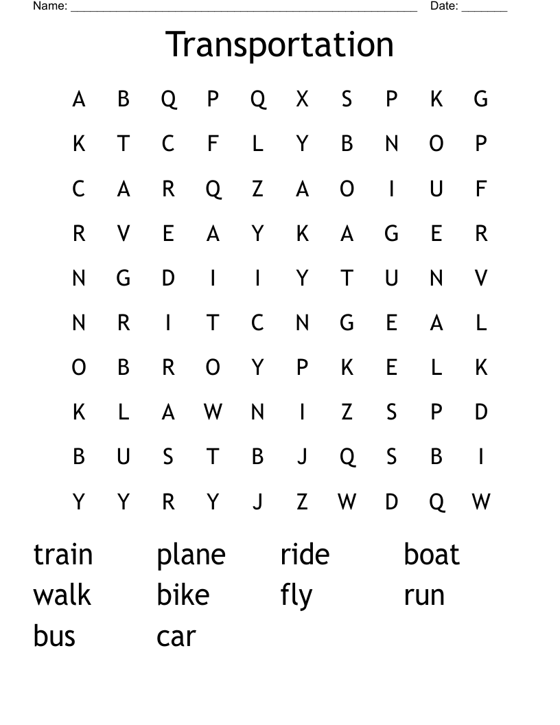 Transportation Word Search