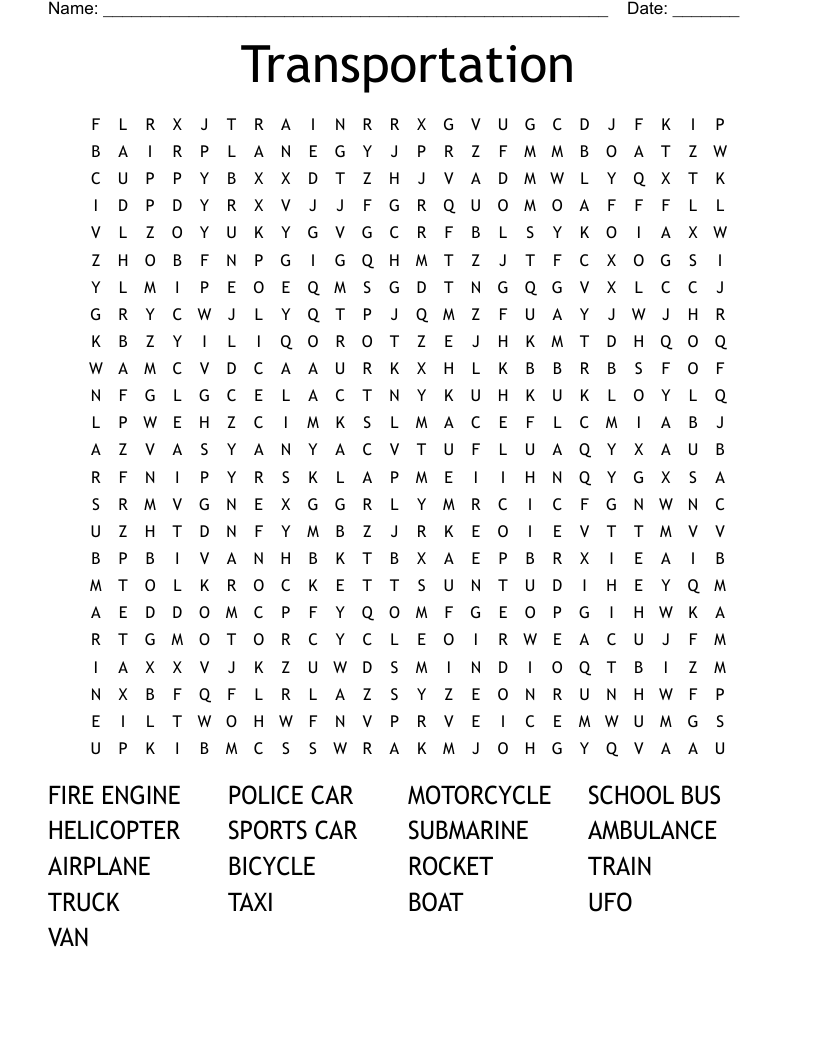 Transportation Word Search