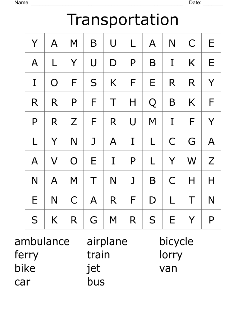 Transportation Word Search
