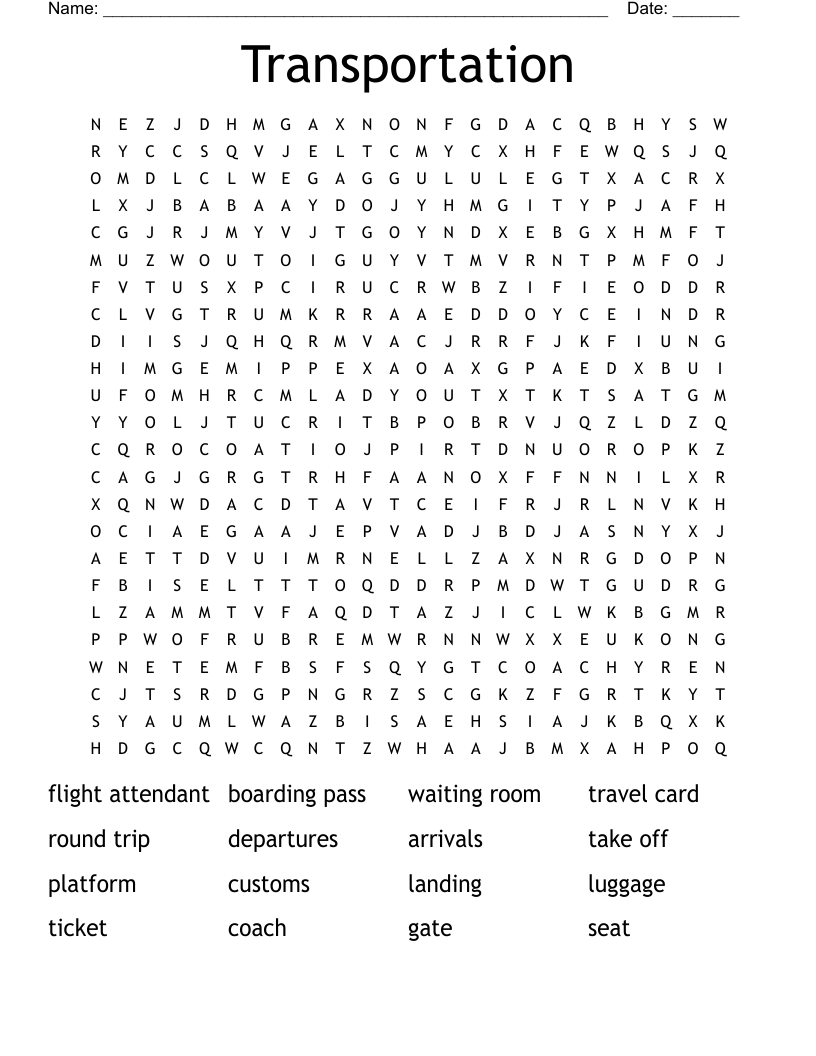 Transportation Word Search