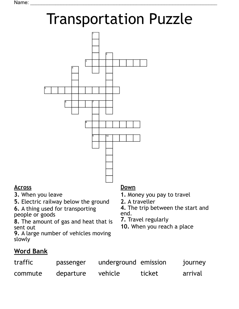 Transportation Puzzle Crossword