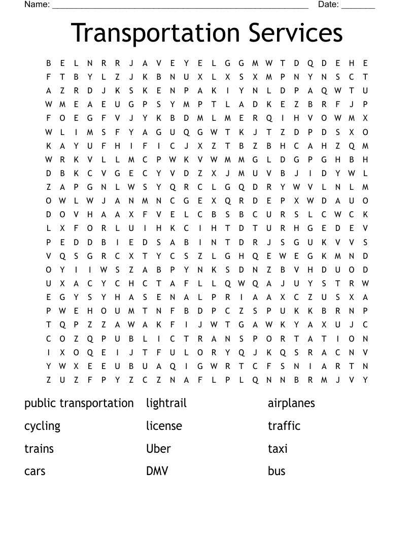 Transportation Services Word Search