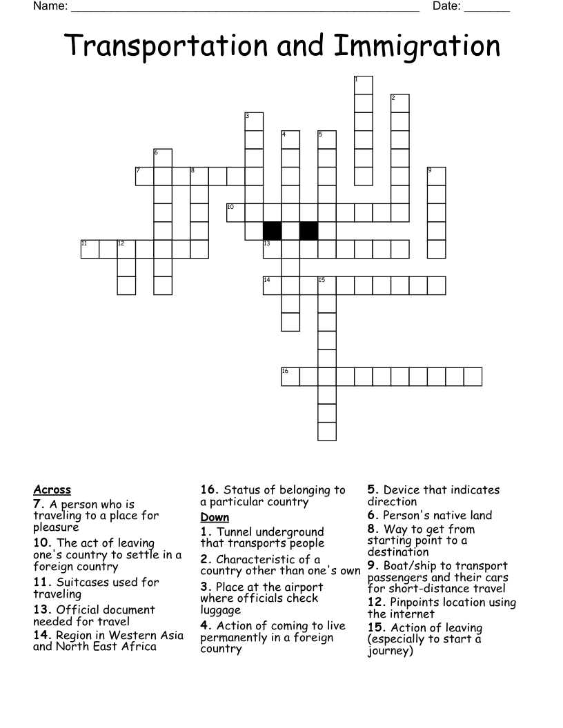 Transportation and Immigration  Crossword