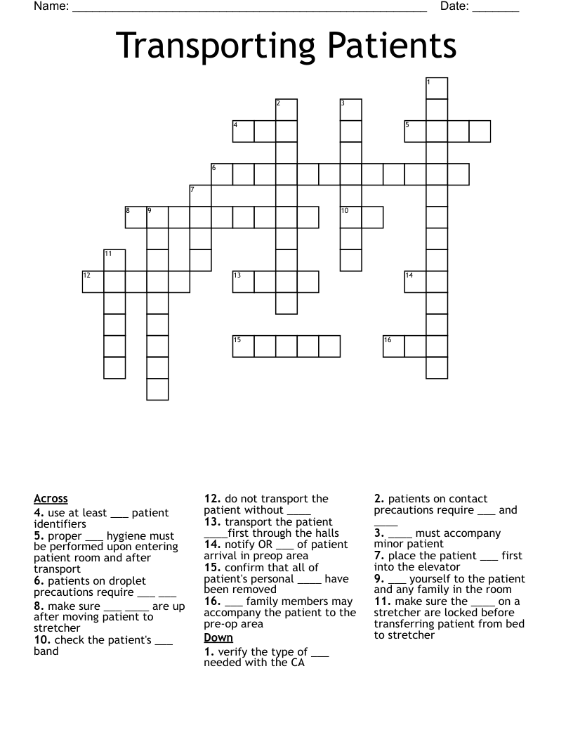 Transporting Patients Crossword