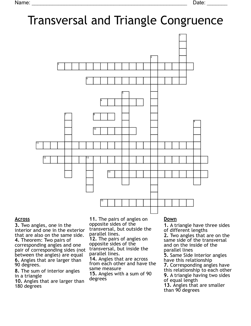 Transversal and Triangle Congruence  Crossword