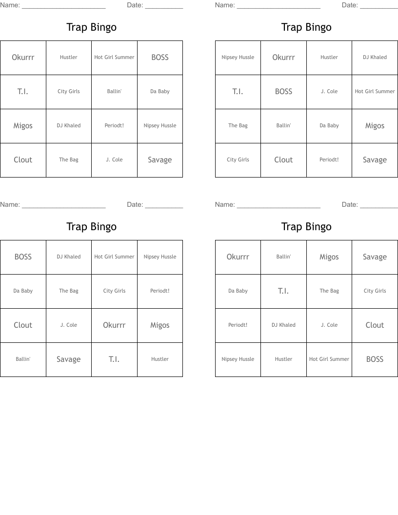 Trap Bingo
