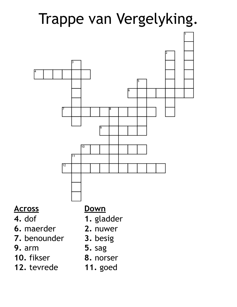 Trappe van Vergelyking. Crossword