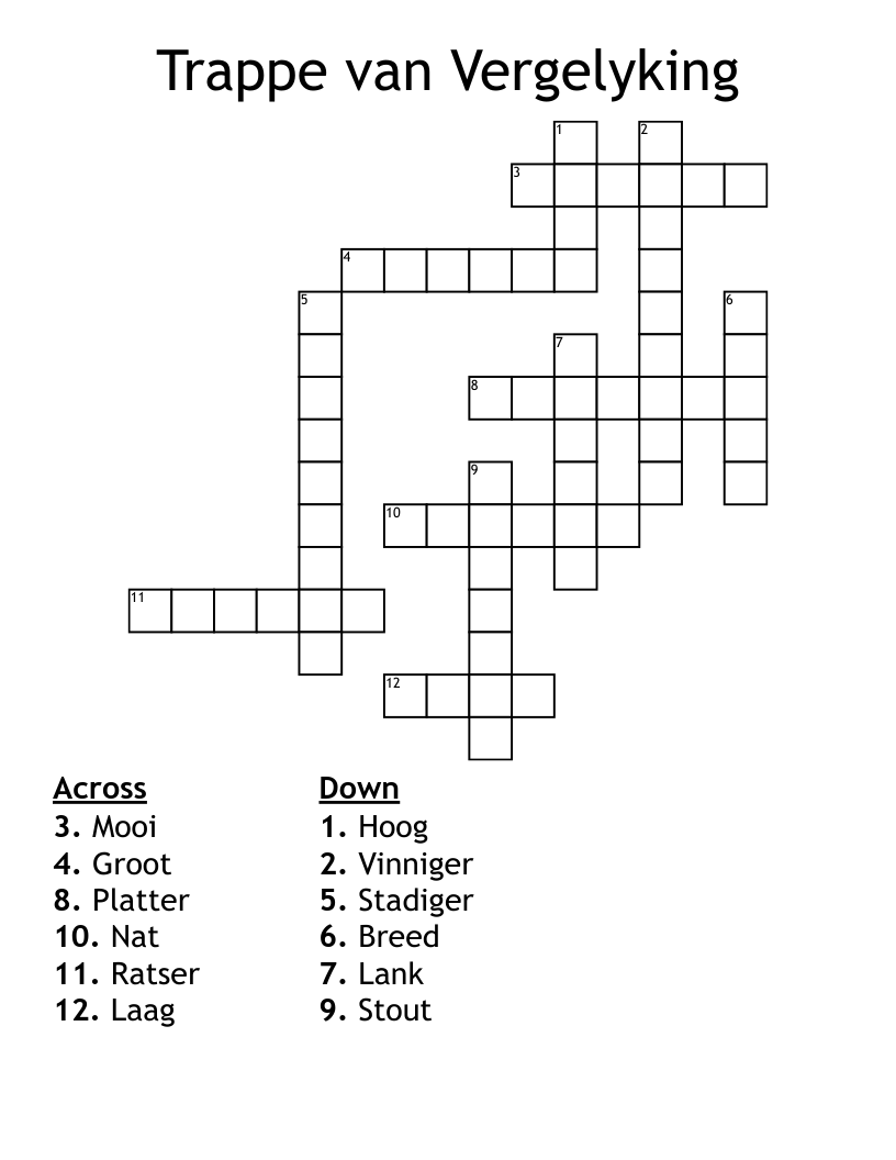 Trappe van Vergelyking Crossword