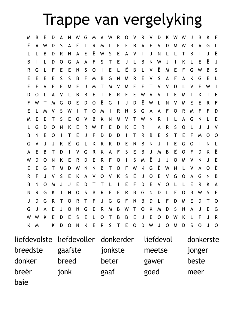 Trappe van vergelyking Word Search