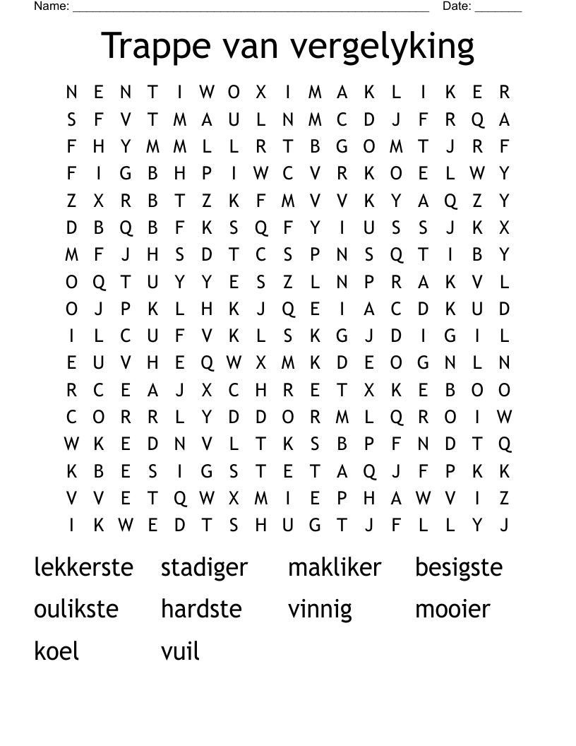 Trappe van vergelyking Word Search
